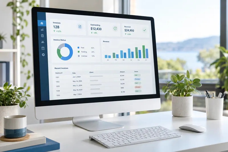 Illustrative desktop computer displaying a generic cloud accounting dashboard